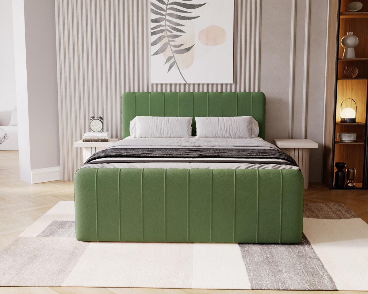 BOXBETT OSLO mit Bettkasten Stoff Komodo Grün 140x200 cm - Grün, Holz (140/200cm) - Kaiser Möbel