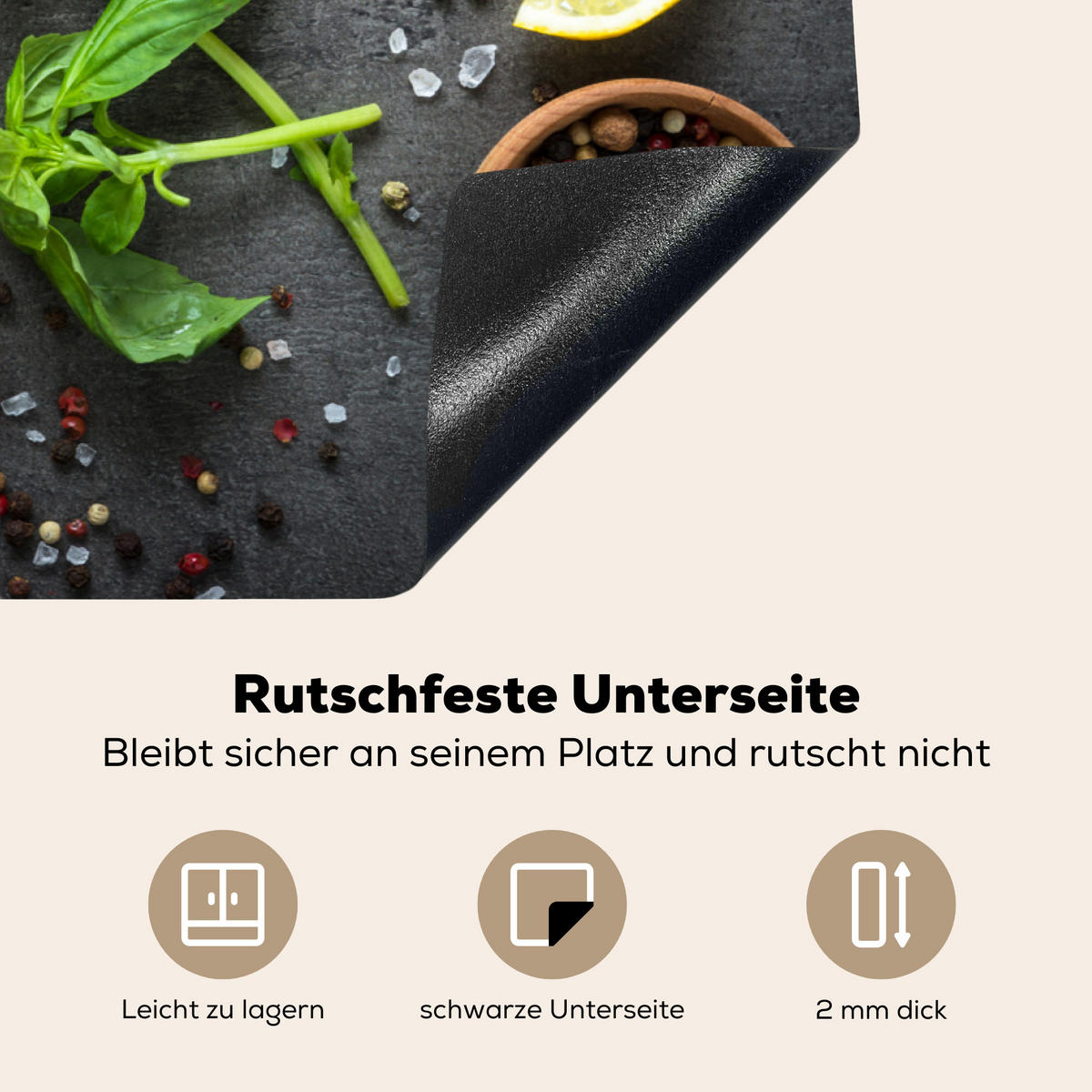 HERDABDECKPLATTE Limette - Kräuter - Gewürze - Grün - Grau - Beton Ceranfeldabdeckung 80x52 cm - Grün, Kunststoff (80/52/0.2cm) - MuchoWow