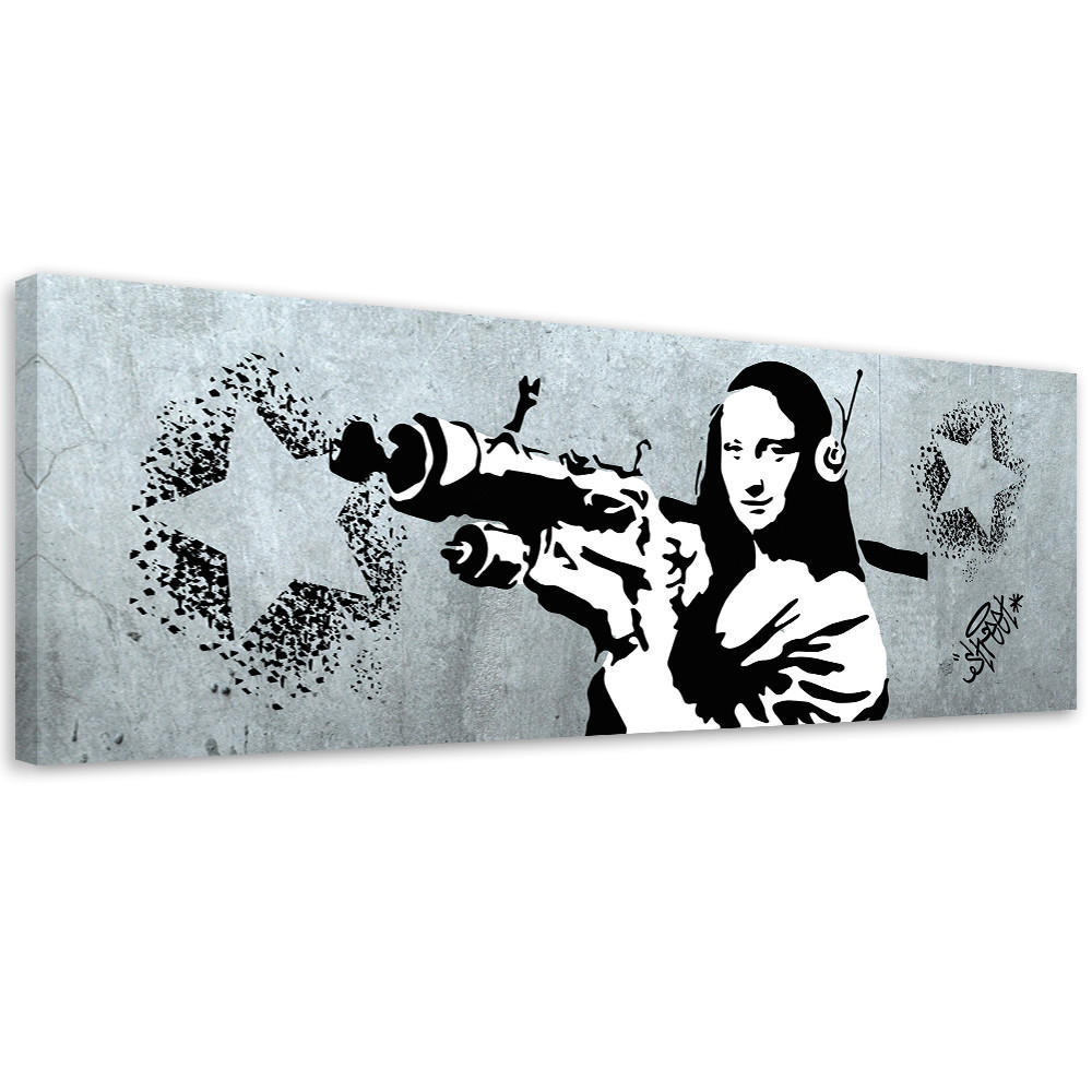 WANDBILD banksy mona lisa und die panzerfaust - Grau, Textil (90/30cm) - Feeby