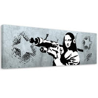 WANDBILD banksy mona lisa und die panzerfaust - Grau, Textil (90/30cm) - Feeby