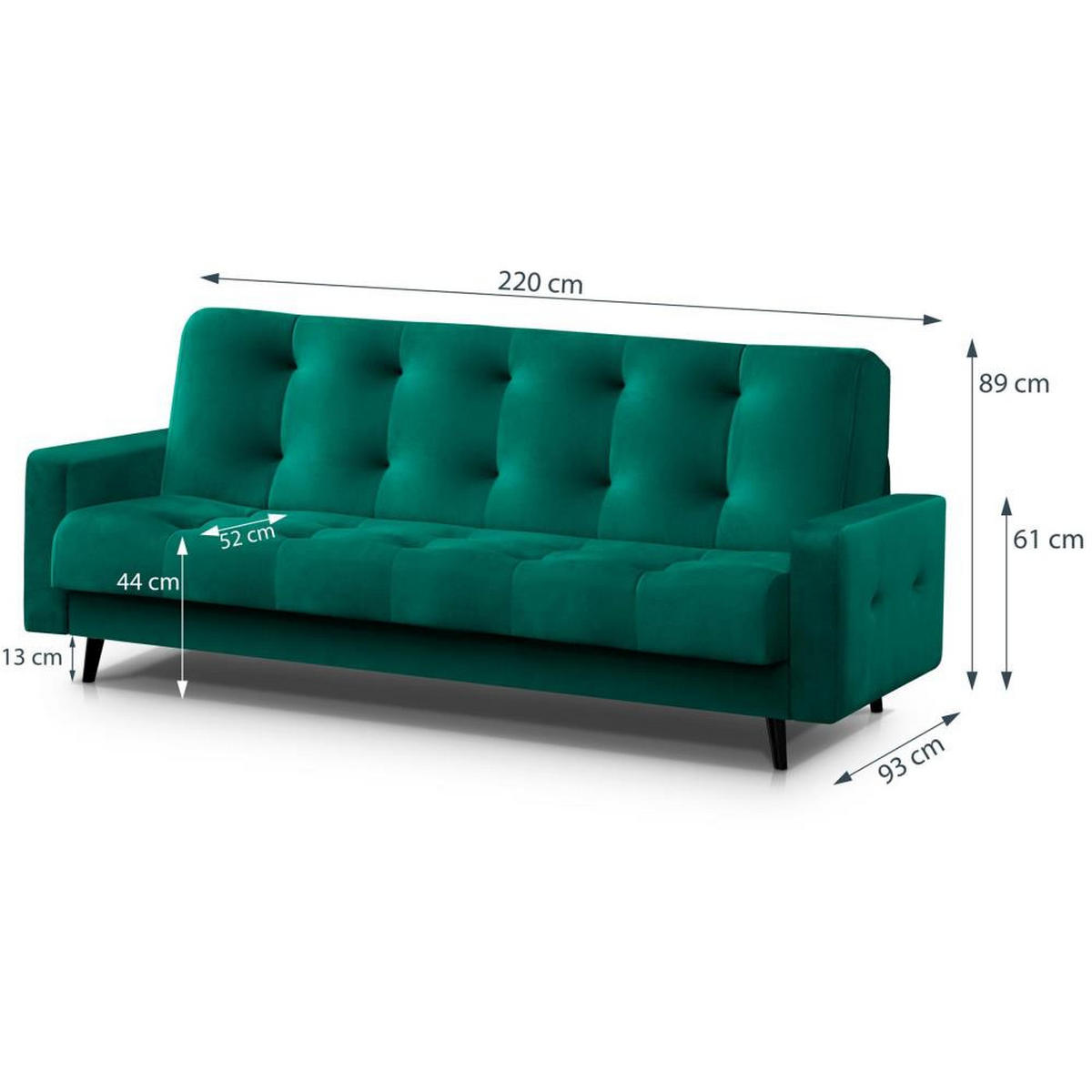 3-SITZER Schlafsofa Nancy Bis grün - Grau, Holz/Textil (220/89/93cm) - Beautysofa