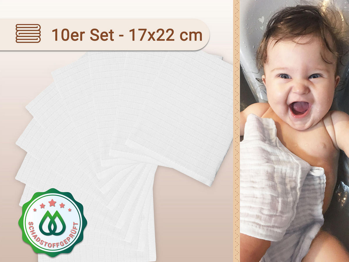 WASCHHANDSCHUH, 10er-Set, 17x22 cm, 100% Baumwolle, Weiß - Weiß, Textil (17/22cm) - Zollner