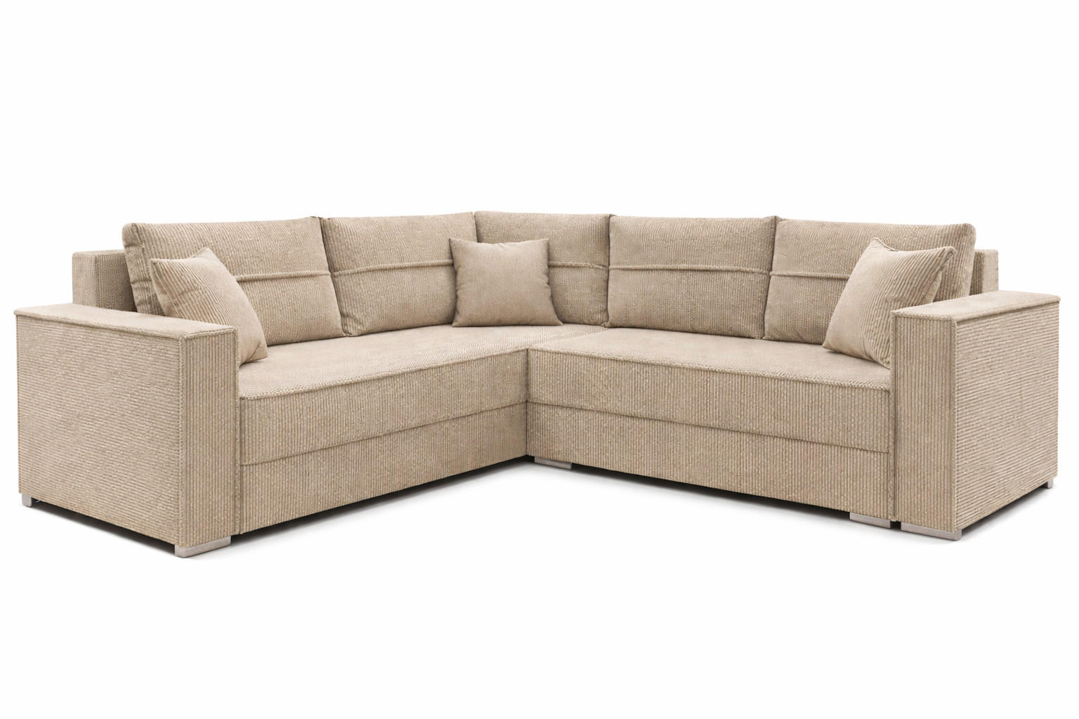 ECKSOFA PARIS – L-Form mit Schlaffunktion & Bettkasten Flauschiger Cord Stoff POSO Creme - Creme, Kunststoff (239/222cm) - Wohnideebilder