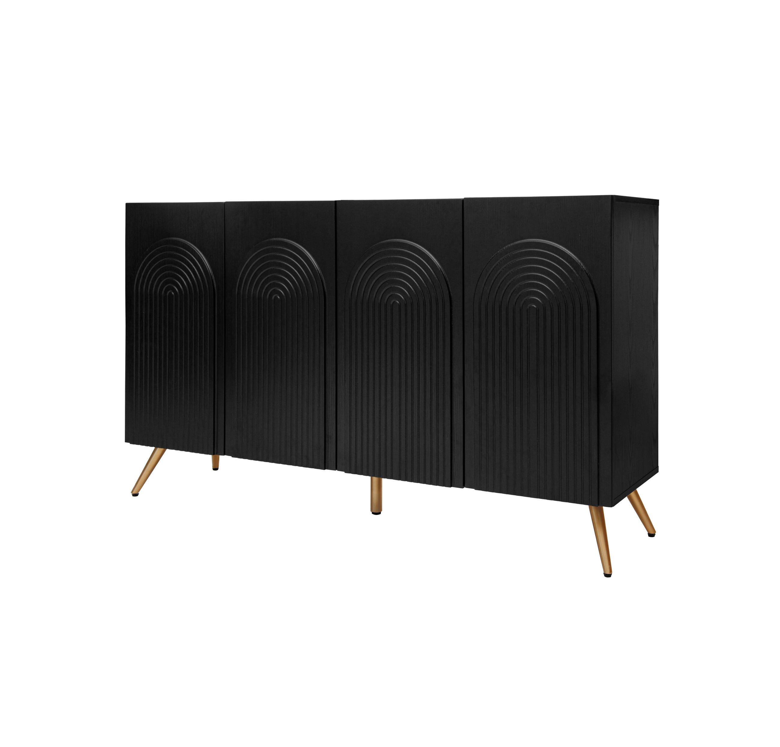 SIDEBOARD DE-38840 100 cm Bogentüren und 3D-Rillen Schwarz - Schwarz, Holzwerkstoff (150/83/38cm) - ComfortXL