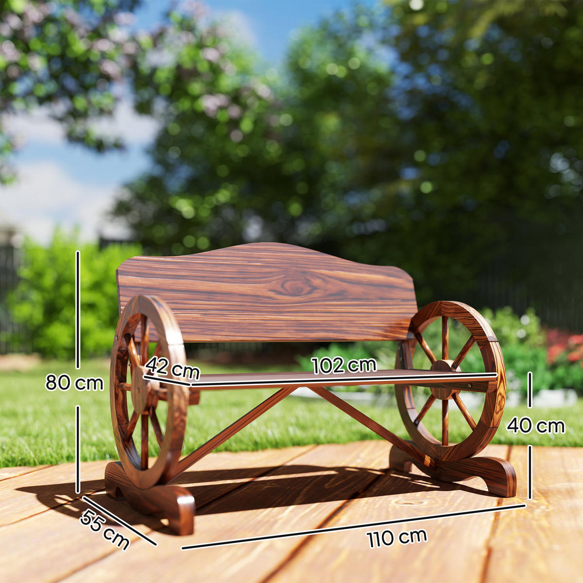 GARTENBANK DE-08290 mit Rad-Armlehnen, für 2 Personen Braun - Naturfarben, Holz (110/80/55cm) - ComfortXL