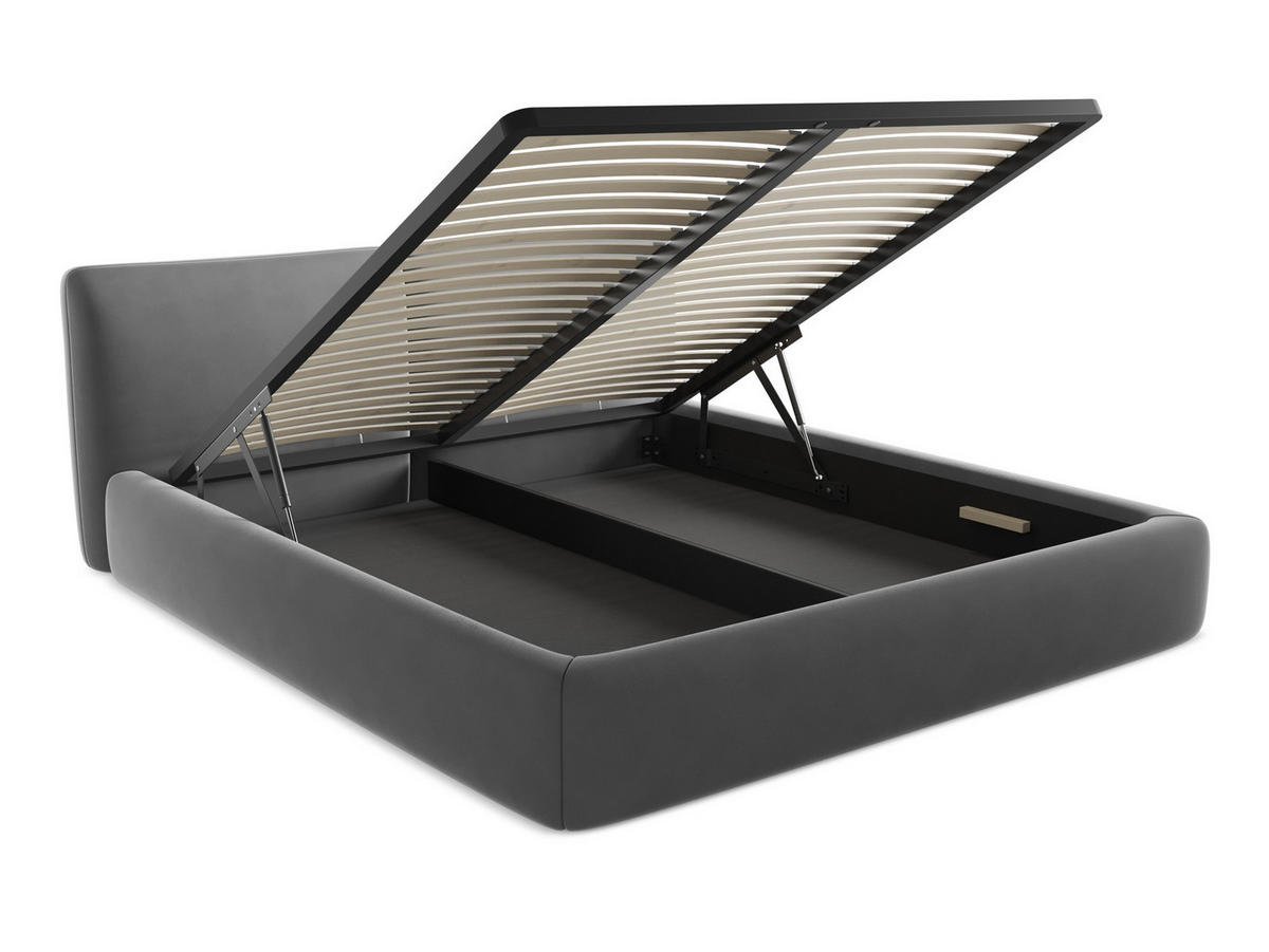 POLSTERBETT mit Bettkasten und Lattenrost 200x228 Grau - Schwarz/Grau, Kunststoff/Textil (180/200cm) - Makamii