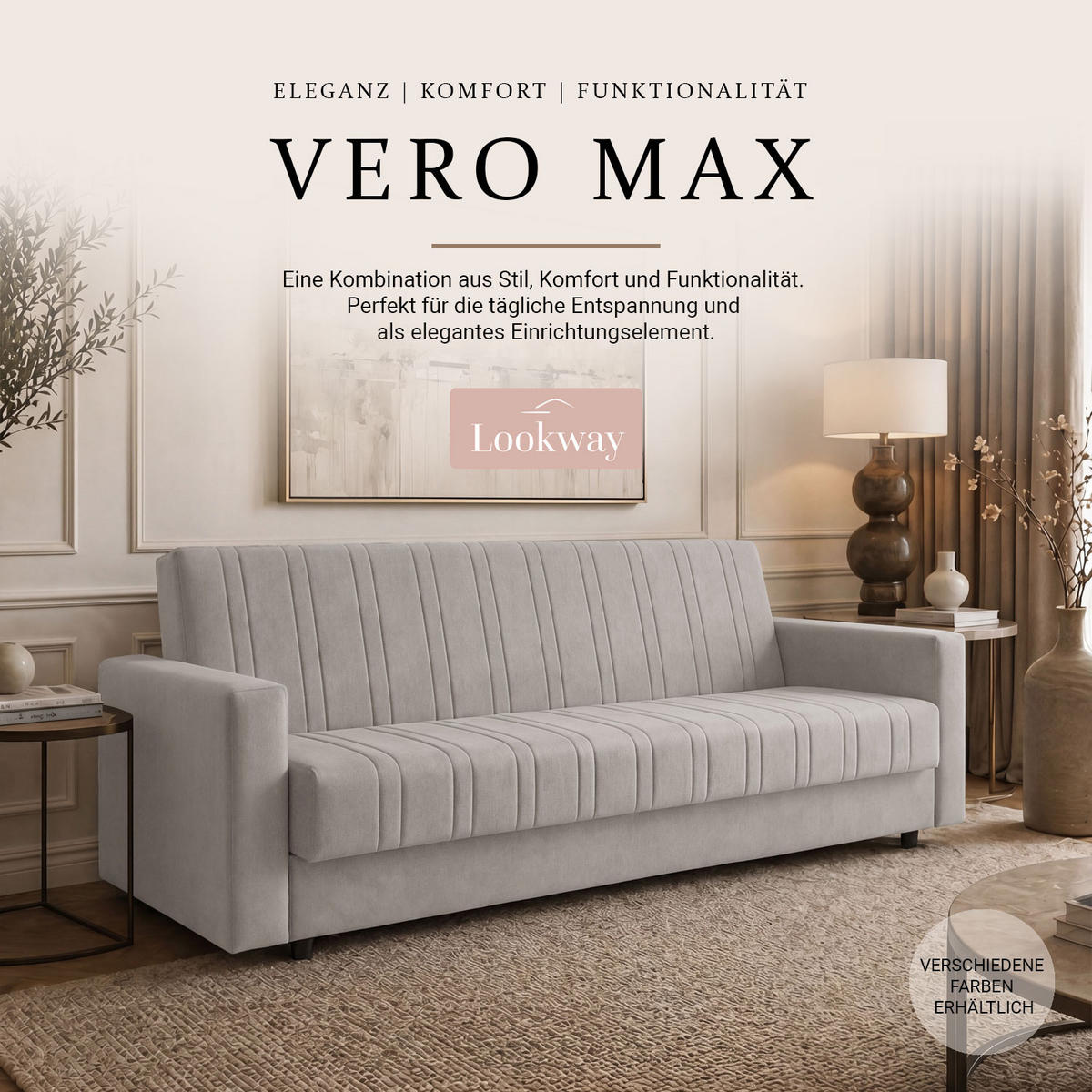 SCHLAFSOFA VERO MAX mit Schlaffunktion Castel 04 - Beige, Textil (191/88/90cm) - Lookway