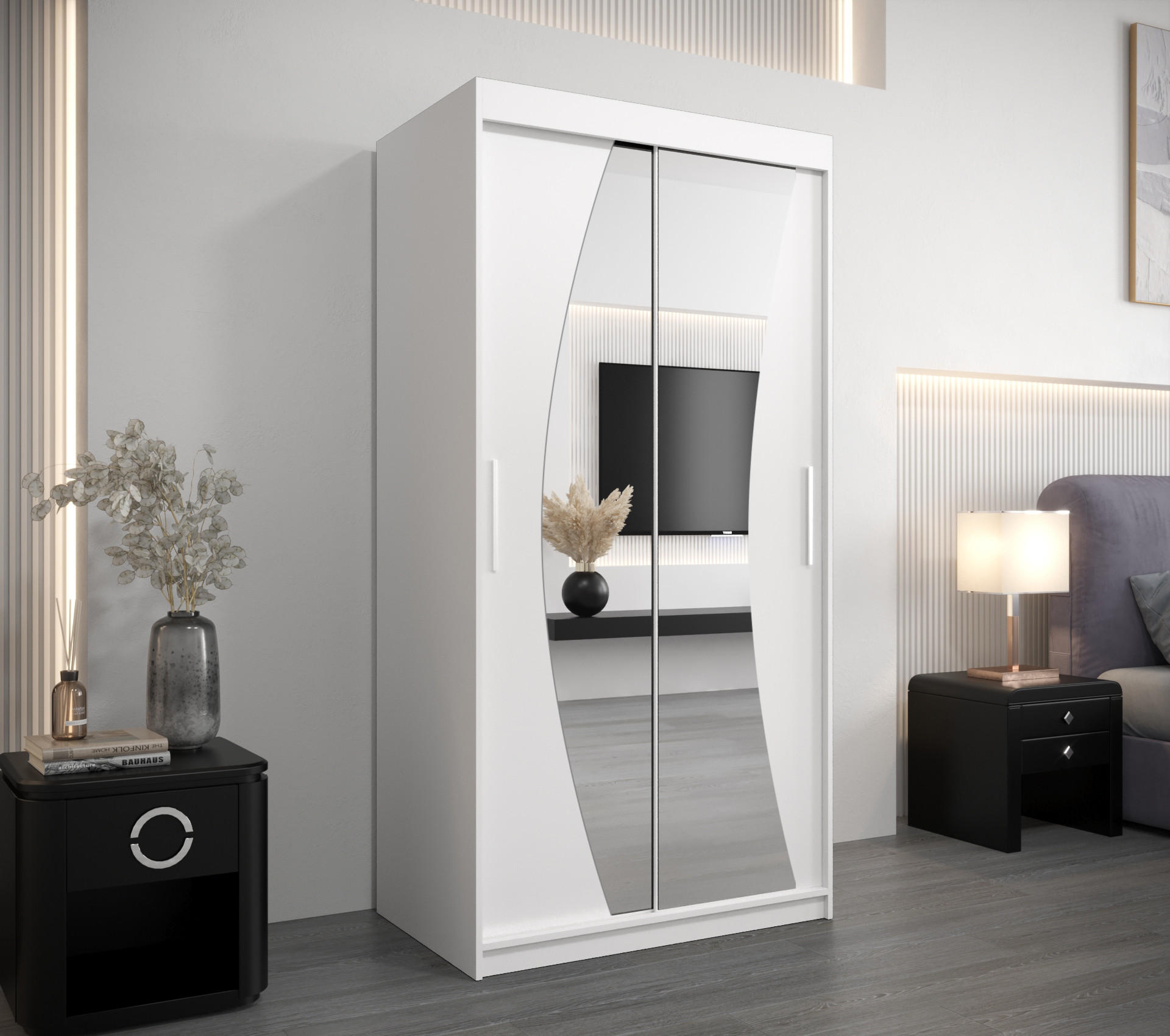 SCHWEBETÜRENSCHRANK 200/100/62 2-türig - Silberfarben/Weiß, Holz/Kunststoff (100/200/62cm) - MÖBEL KRYSPOL