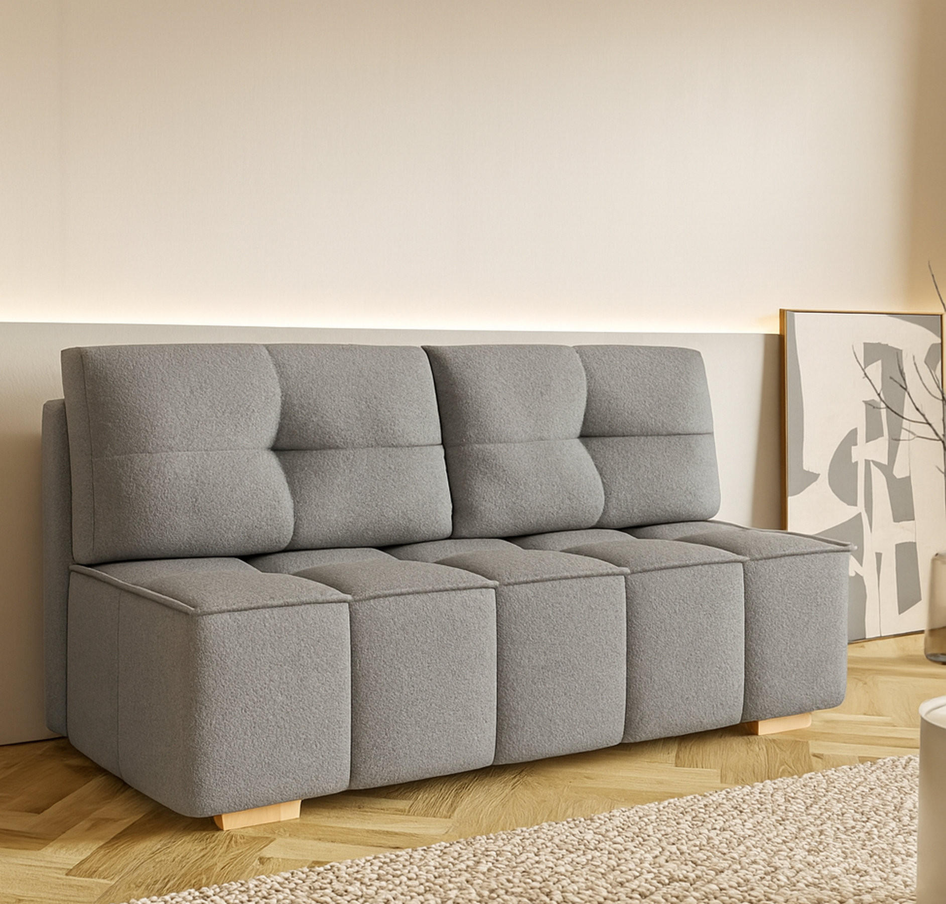 SCHLAFSOFA LORA, Sofa mit Schlaffunktion und Bettkasten, Farbe: Grau, Bouclé-Stoff - Grau, Textil (196/90/85cm) - Sepro Meble