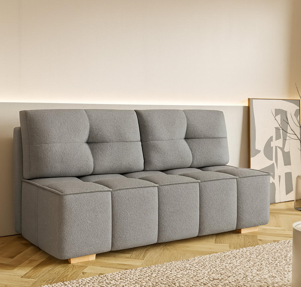 SCHLAFSOFA LORA, Sofa mit Schlaffunktion und Bettkasten, Farbe: Grau, Bouclé-Stoff - Grau, Textil (196/90/85cm) - Sepro Meble