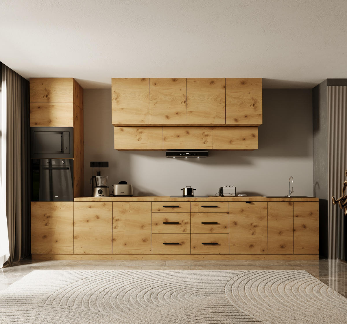 KÜCHENZEILE 440 cm - Langen KL8-M440 in Artisan Eiche - Schwarz/Eiche Artisan, Holz/Metall (440/248/58cm)