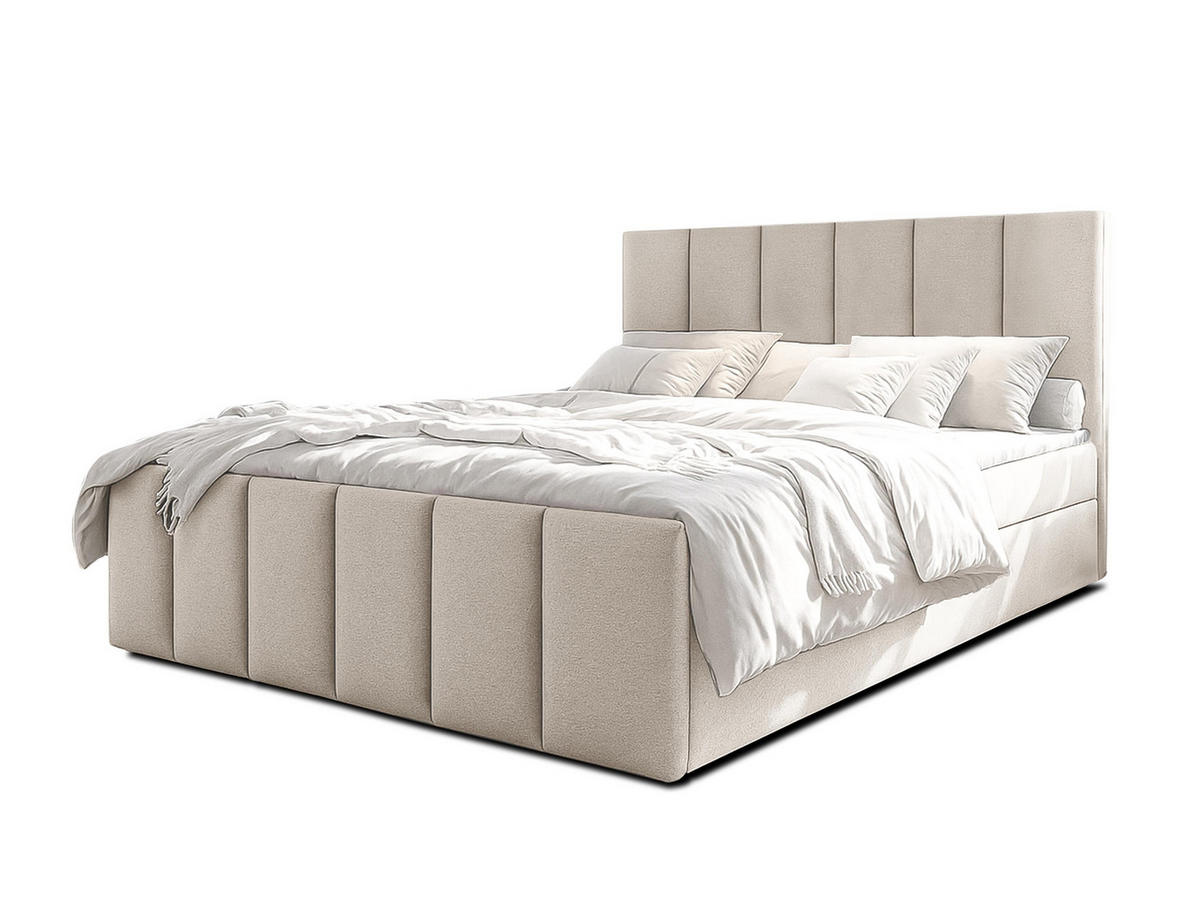 BOXBETT LEVENTE 180x200 cm mit Bettkasten und Matratze - Beige - Beige/Schwarz, Holz/Holzwerkstoff (180/200cm) - AX Living