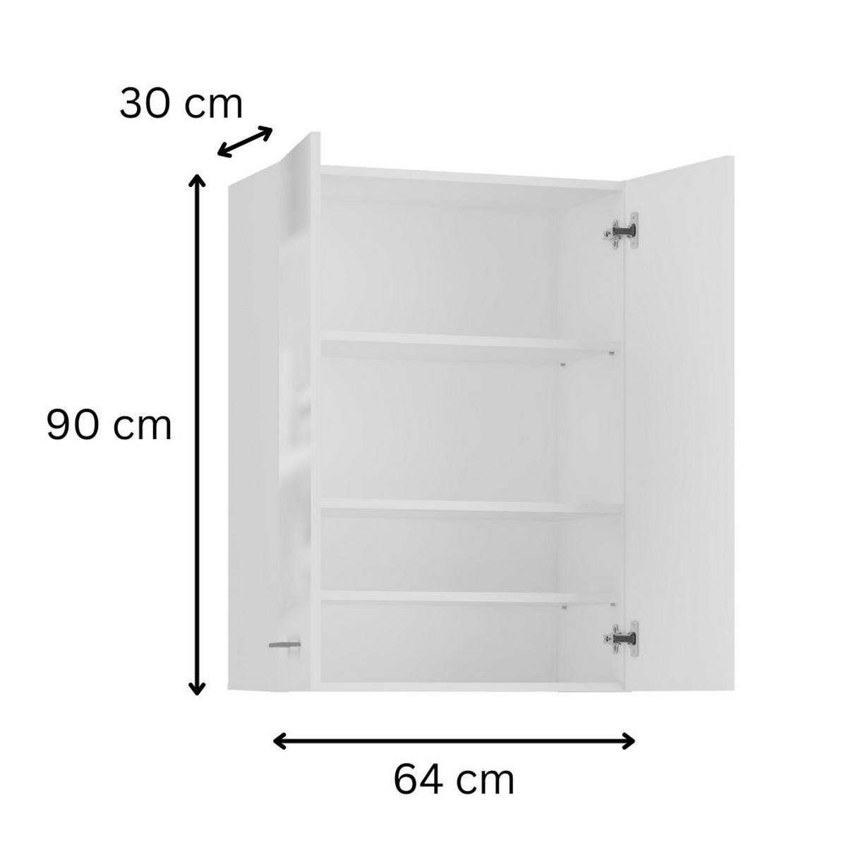 WASCHMASCHINENSCHRANK, 90 x 64 x 30 cm, Mattweiß, Türen weiß glänzend - Weiß Hochglanz/Weiß, Holzwerkstoff (30/90/64cm) - 3XE LIVING