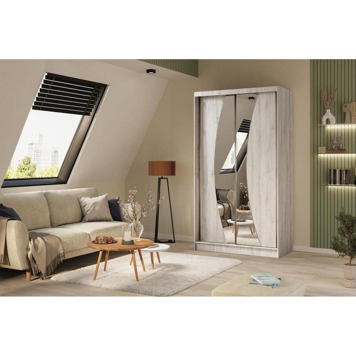 SCHWEBETÜRENSCHRANK Vox 120/216/61 eiche Sonoma mit Spiegel und Schubladen - Sonoma Eiche, Holzwerkstoff (120/216/61cm) - Beautysofa