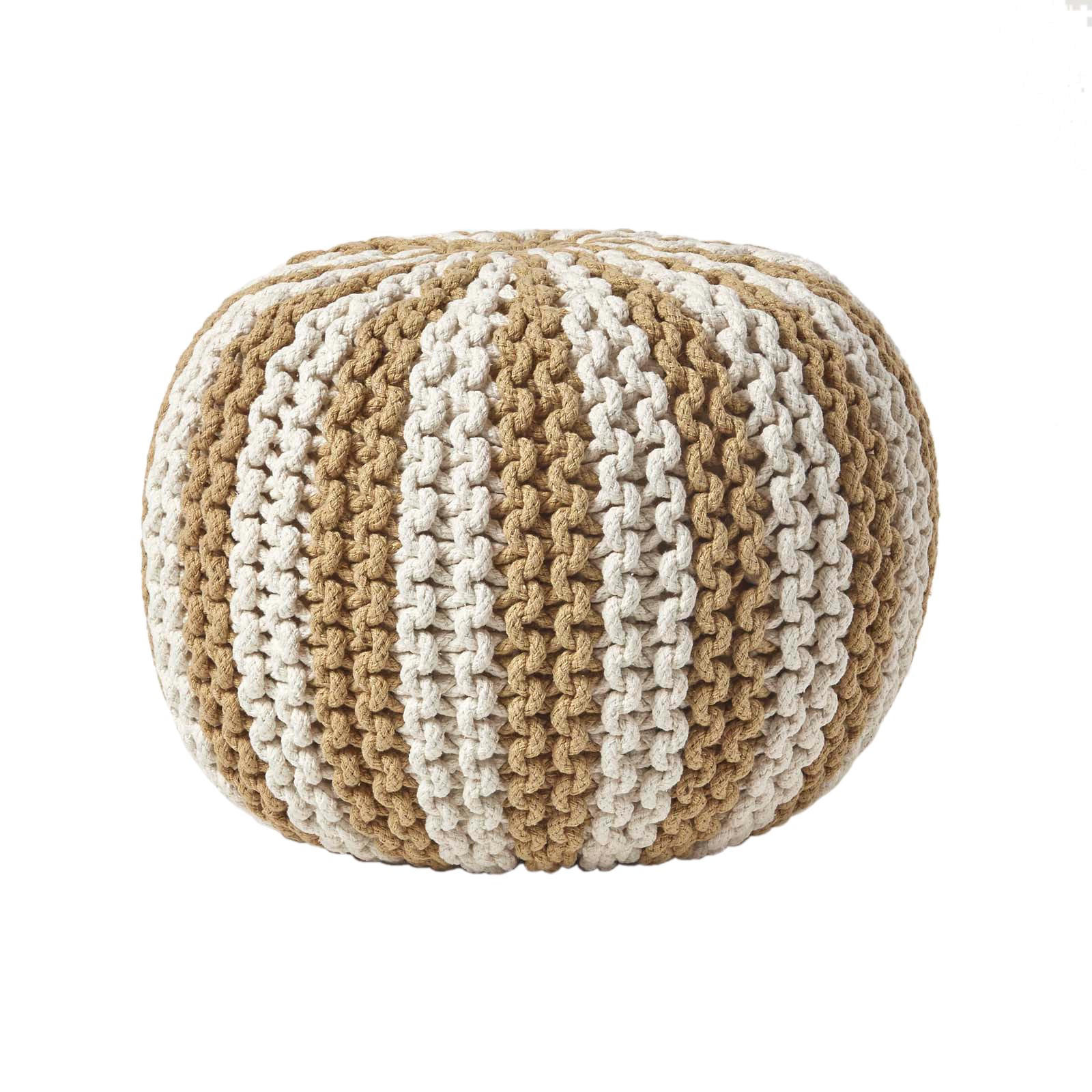 STRICKPOUF rund, beige-creme gestreift, 40/40/35 cm - Beige, Textil (40/35/40cm) - Homescapes