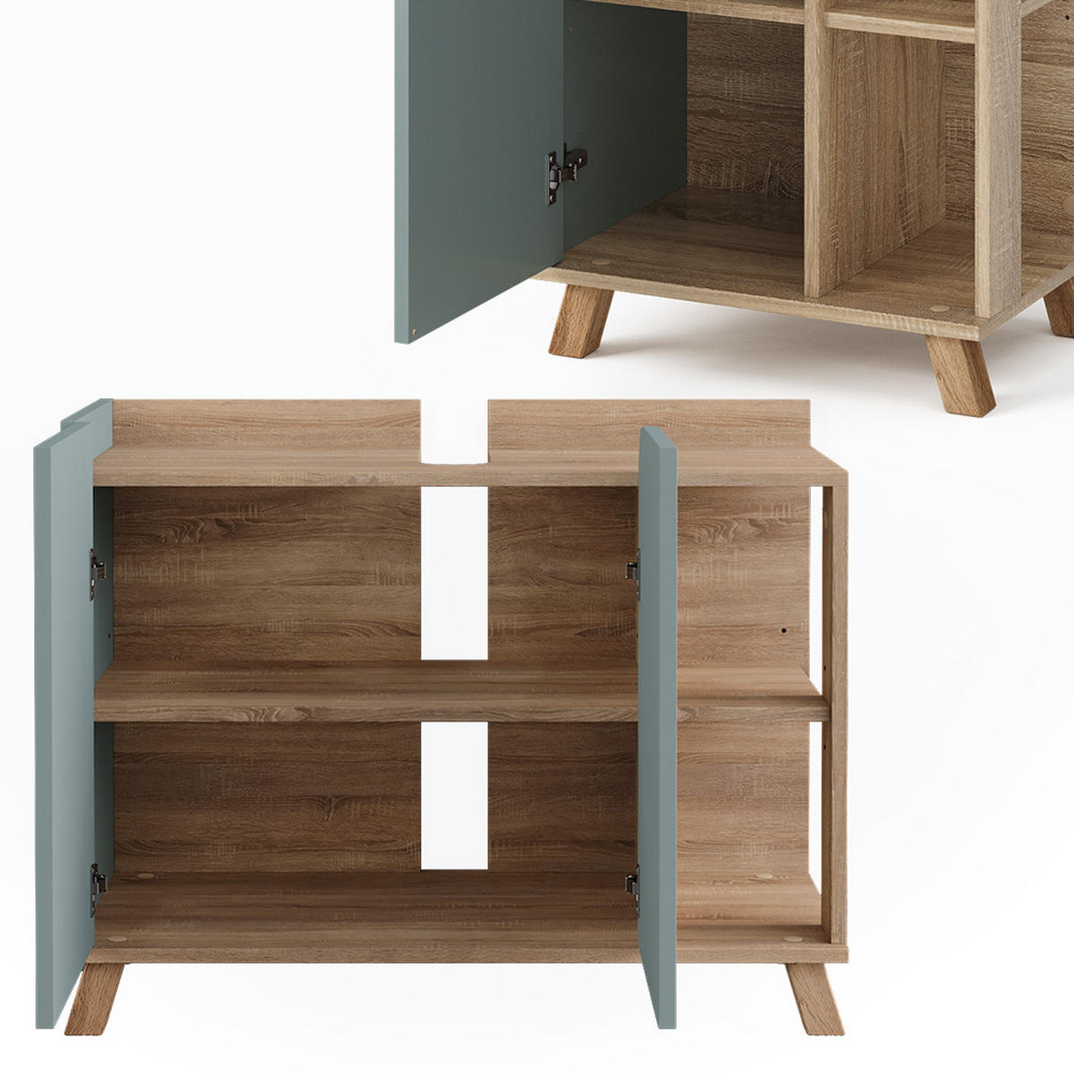 BADMÖBEL-SET Karen Sonoma/Blau 3 Teile - Blau, Holzwerkstoff (80/65/35cm) - Vicco