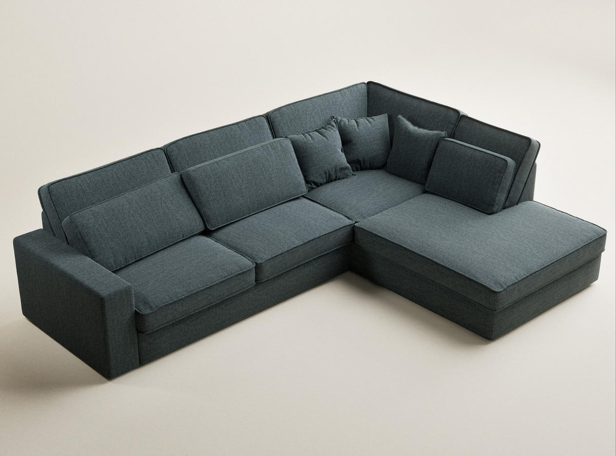 ECKSOFA Kirou Blau Webstoff - Rechts Seite - Blau/Schwarz, Holz/Holzwerkstoff (225/311cm) - Maison de Reve