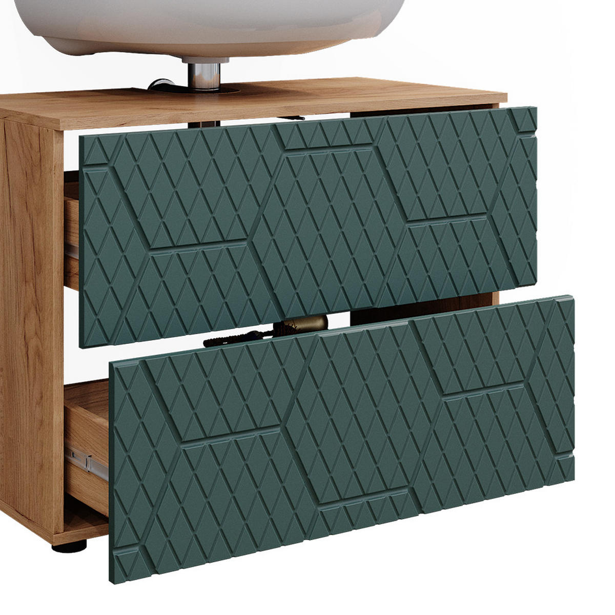 BADMÖBEL-SET Irma Grün 4 Teile - Honigeiche/Grün, Holzwerkstoff (80/58.6/41cm) - Vicco