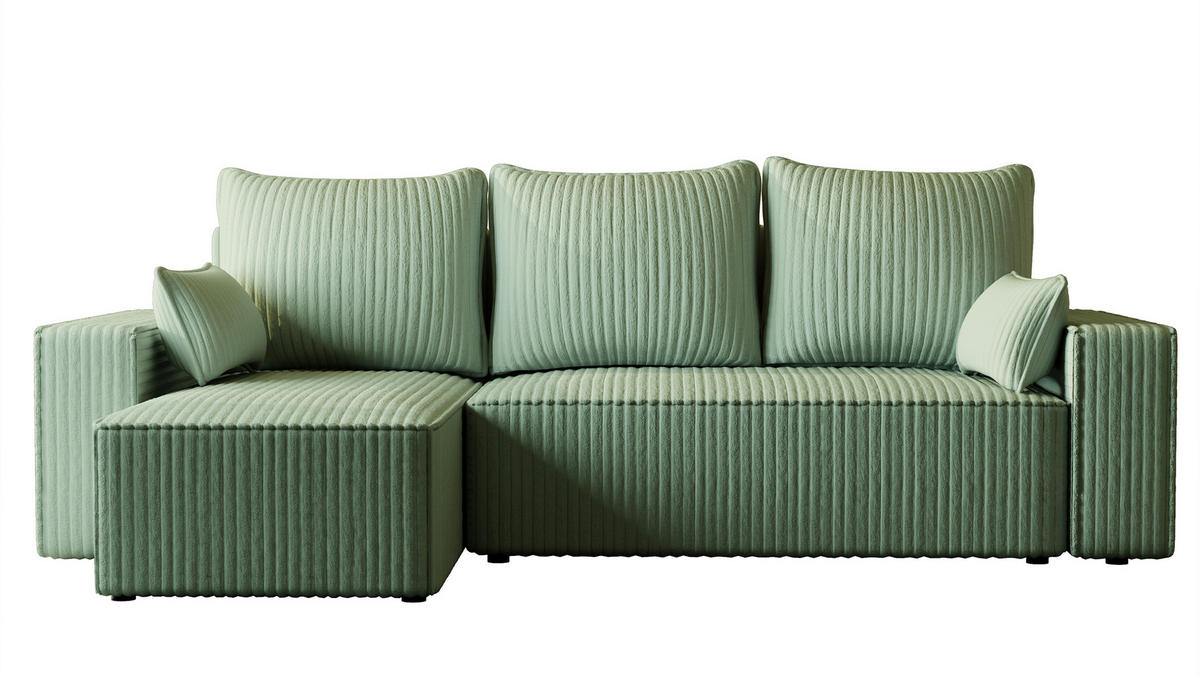 ECKSOFA Tobi mit Bettkasten und Schlaffunktion, L-Form/XL-Form, Cordstoff, Universal - Mintgrün, Holzwerkstoff (246/145cm) - 4ALL HOME
