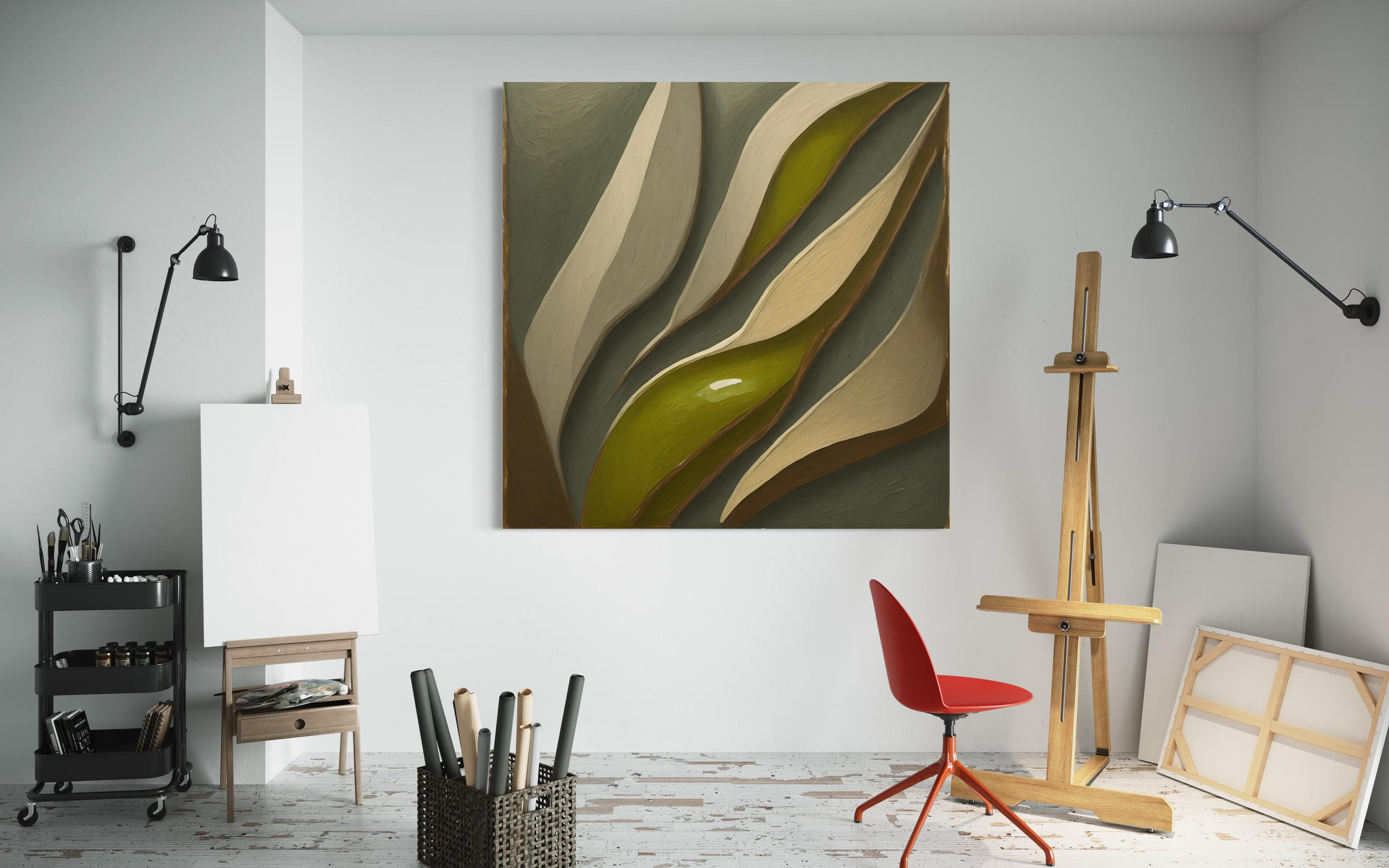 WANDBILD blätter botanik abstrakt - Grün, Textil (50/50cm) - Feeby