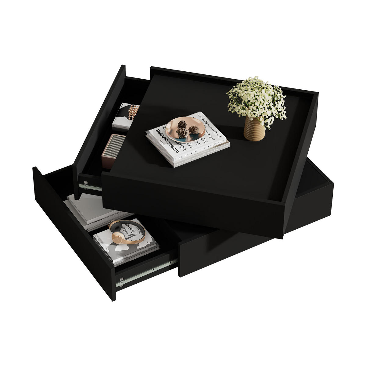 COUCHTISCH DE-051 Drehbar Schwarz - Schwarz, Holzwerkstoff (60/60/38cm) - ComfortXL