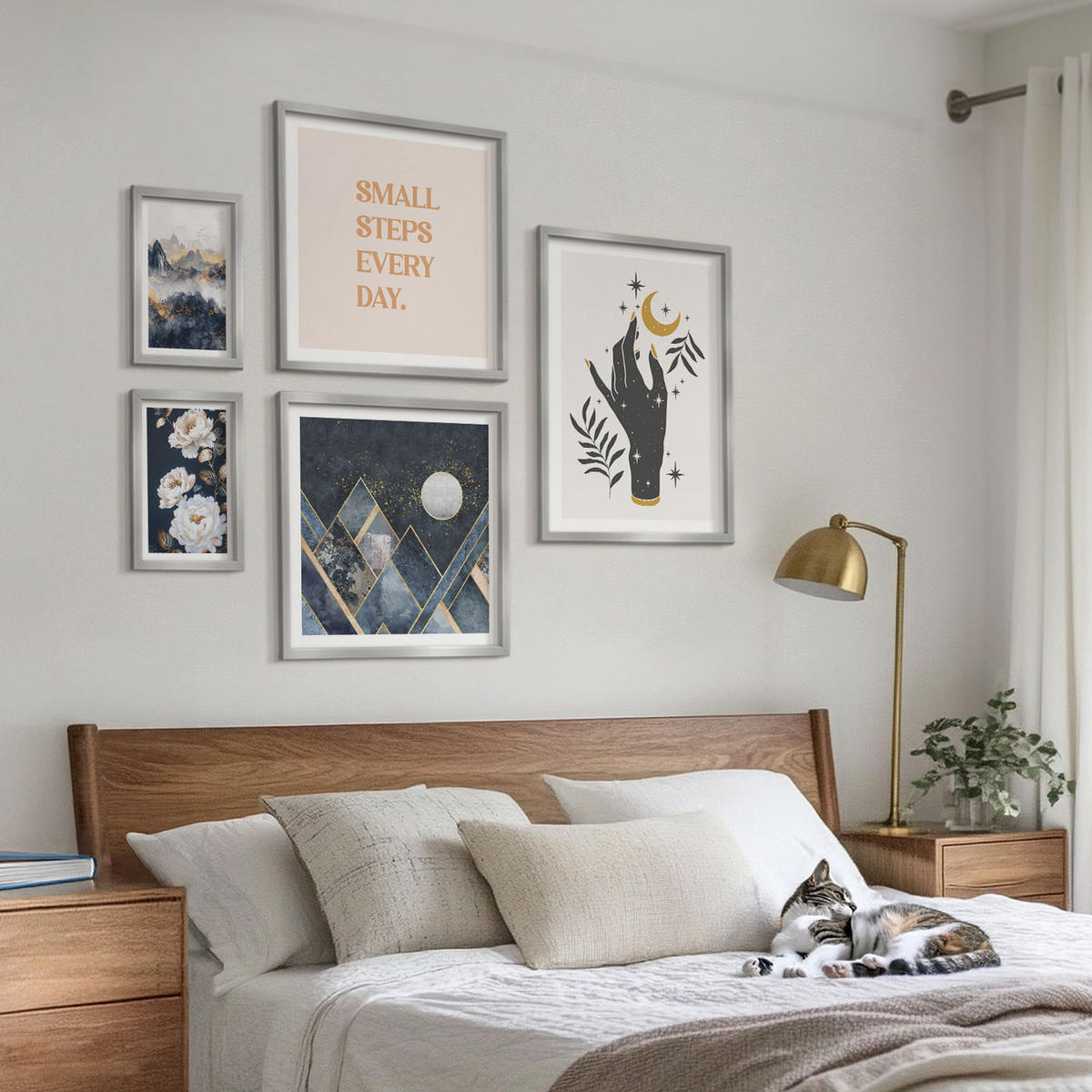 WANDBILDER 5er Set - 50x50 cm & 20x30 cm & 40x60 cm Silberner Rahmen - Turmbrücken in europäischen Städten - Silberfarben, Kunststoff (40/60cm) - ArtPrintCave
