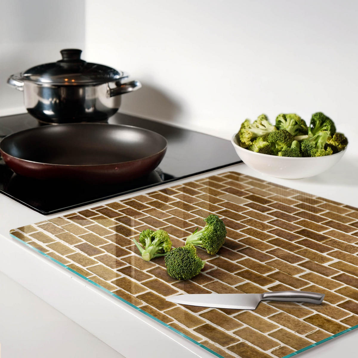 GLASPLATTE 60x52 cm Ziegelmauer - Braun, Glas (60/0.4/52cm) - TULUP