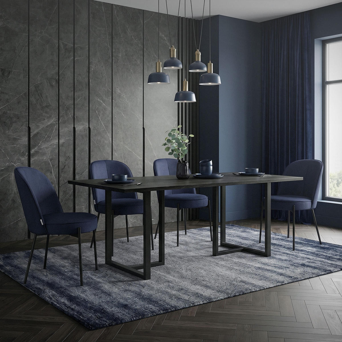 JÍDELNÍ ŽIDLE, sada 4 ks, tmavě modrá, s látkovým potahem - černá/tmavě modrá, kov/textil (50/83/63cm) - ML-DESIGN