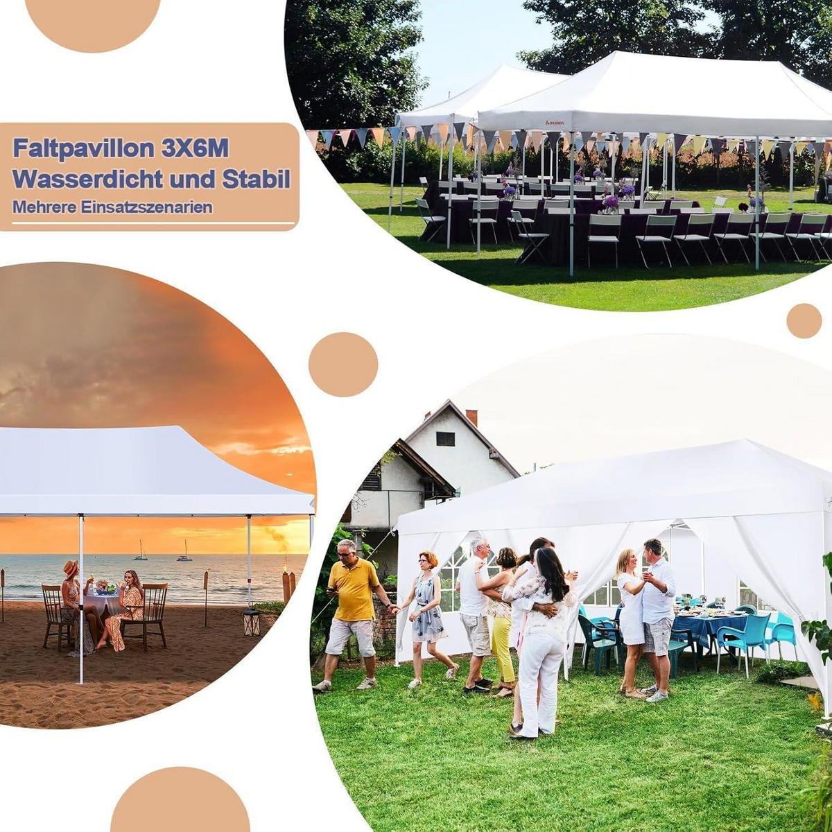 FALTPAVILLON 3 x 6 m Weiß Wasserdicht UV-Schutz - Weiß, Textil (300/300/600cm)