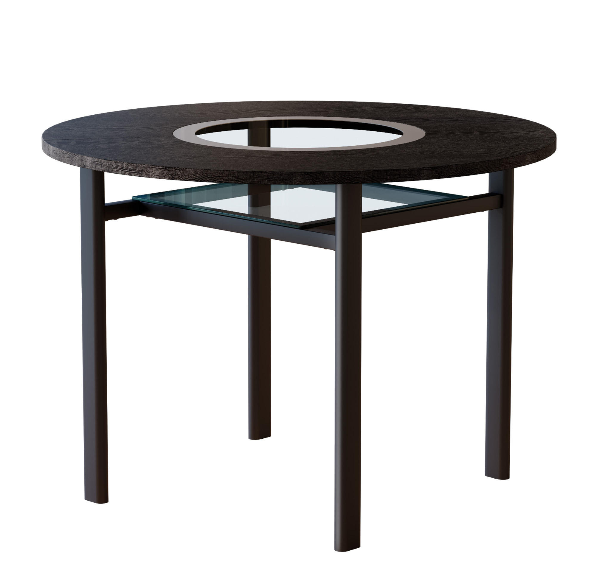 ESSTISCH 100/100/76 cm Schwarz rund mit Glaseinlage MDF und Metallgestell - Schwarz, Holzwerkstoff (100/100/76cm) - OKWISH