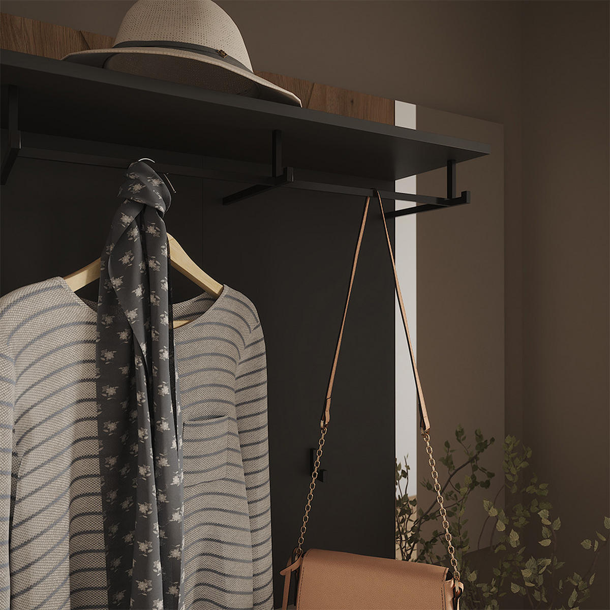 GARDEROBE Irma Anthrazit/Artisan 106 x 63 cm Set mit Schuhschrank und Wandgarderobe mit Spiegel - Anthrazit, Holzwerkstoff (106/63/37cm) - Vicco