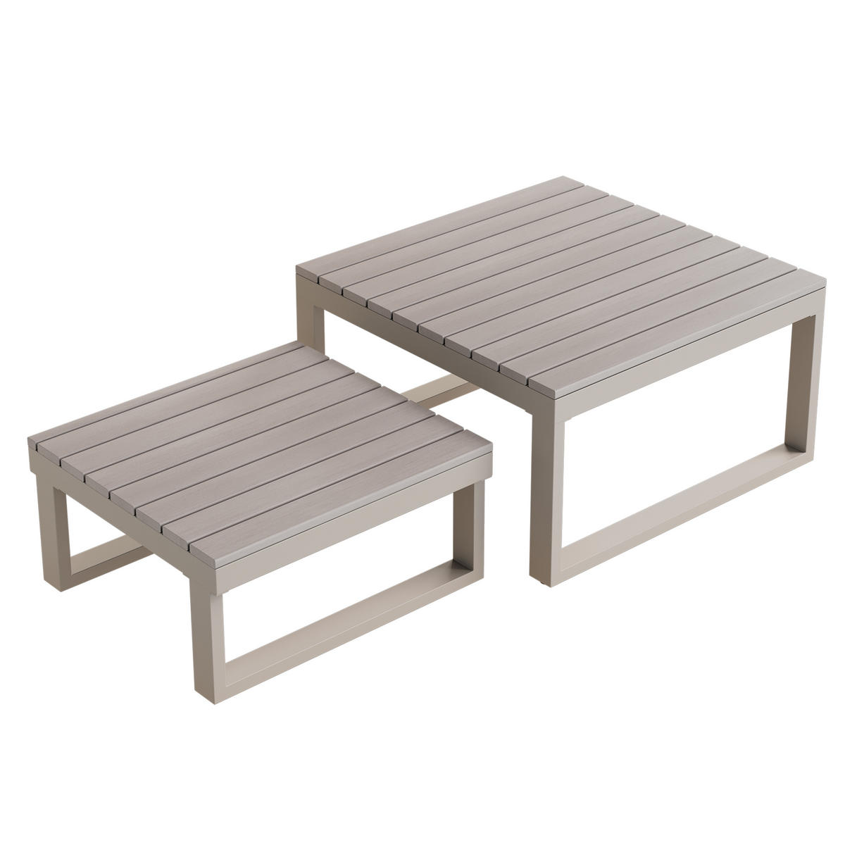 GARTENMÖBEL-SET Ecksofa Verstellbar 2 Couchtische Stahl Beige Khaki - Beige, Textil - FLIEKS