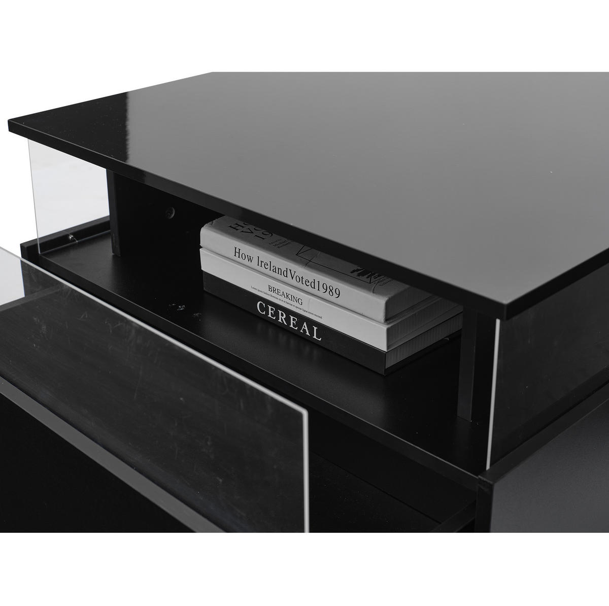 COUCHTISCH 70/70/41 cm Schwarz mit 2 Schubladen und LED-Beleuchtung - Schwarz, Holzwerkstoff (70/70/41cm) - OKWISH