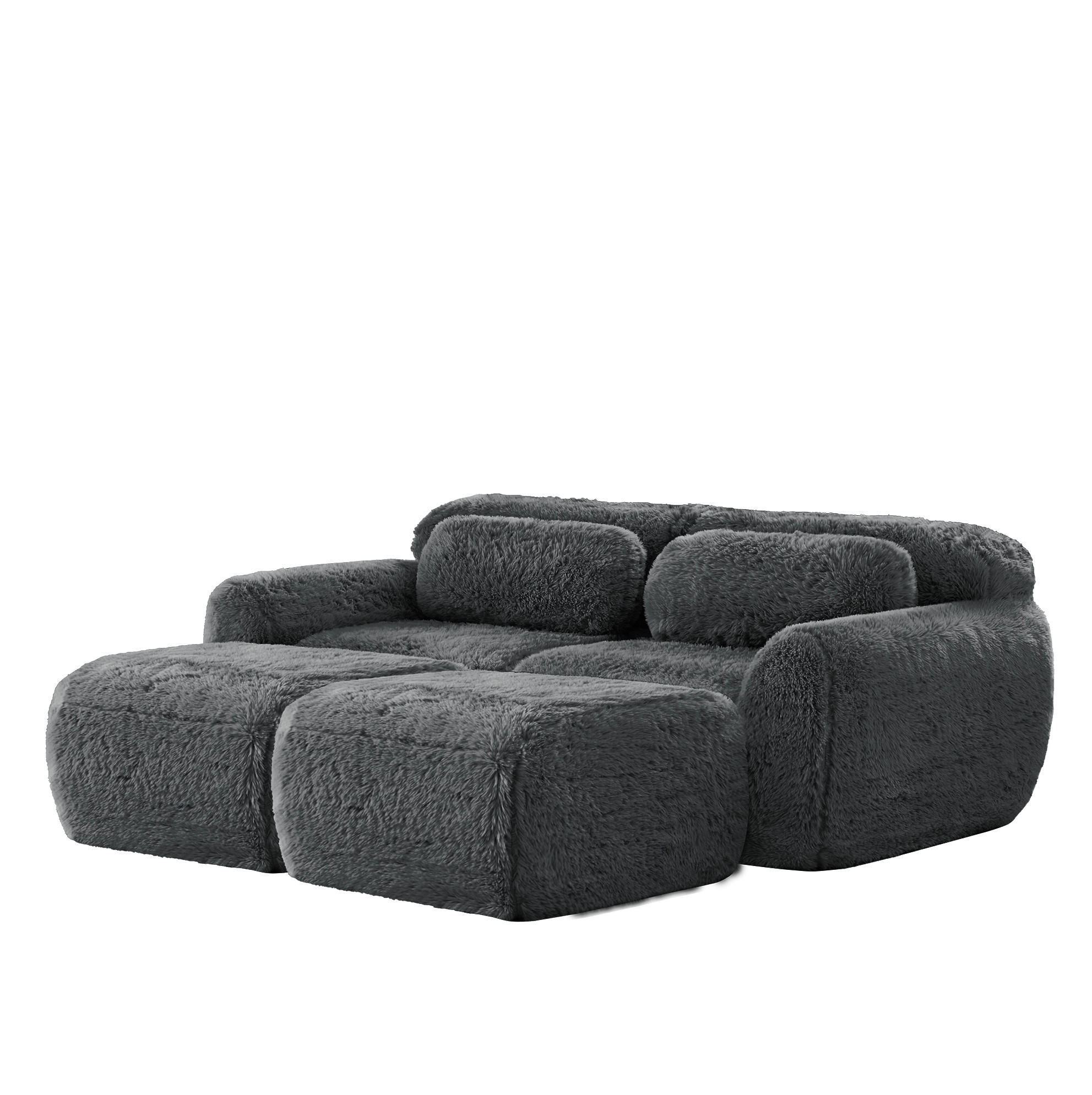 SOFA 204/179/73 cm in Grau aus Plüsch, modular und montagefrei - Grau, Textil (179/73/204cm) - Flora Grace