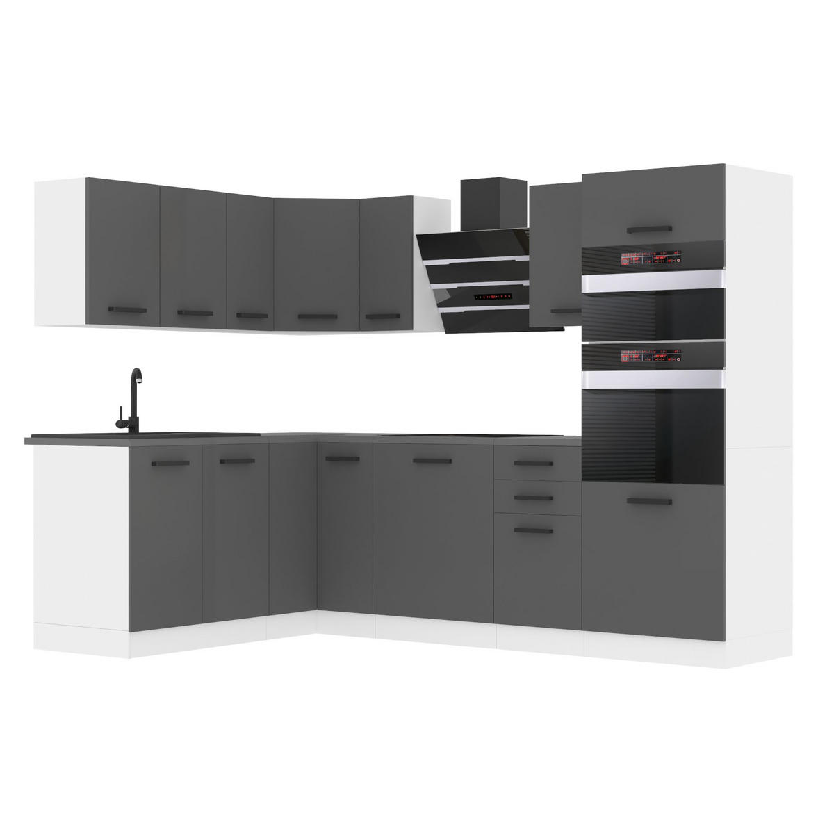 KÜCHE L-Form MELANIE, mit Arbeitsplatten, Silber matt - Dunkelgrau, Holz (360/204/60cm) - B BELINI GROUP