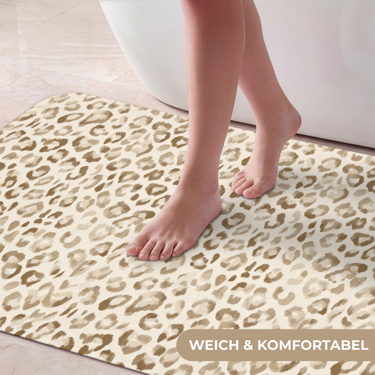 KOUPELNOVÁ PŘEDLOŽKA Leopard - Classic - Béžová 120x60 cm - světle hnědá, textil/plast (120/60cm)