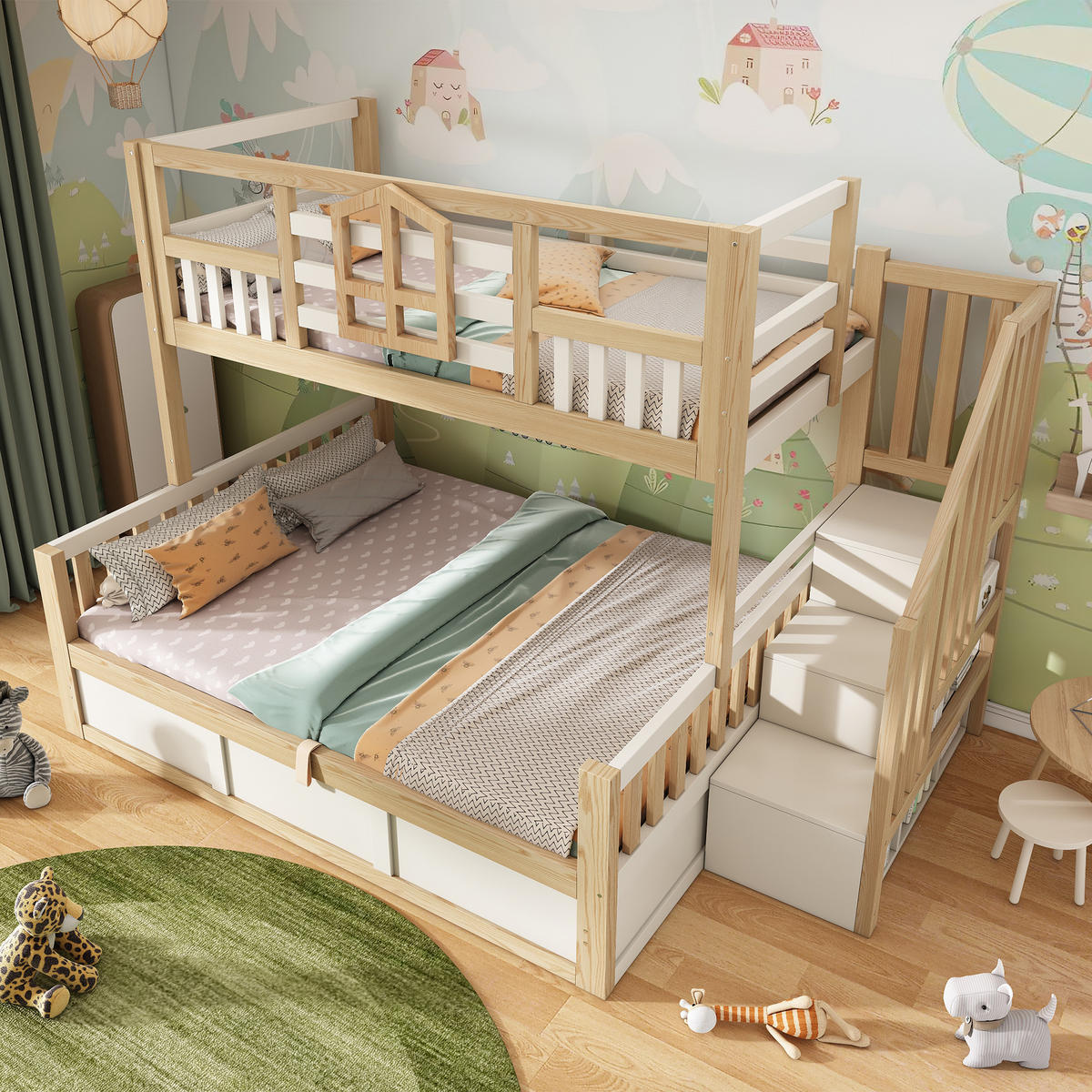 ETAGENBETT 90x140x200 cm Weiß Natur mit Stauraum - Eichefarben/Weiß, Holz (90/200cm) - FLIEKS