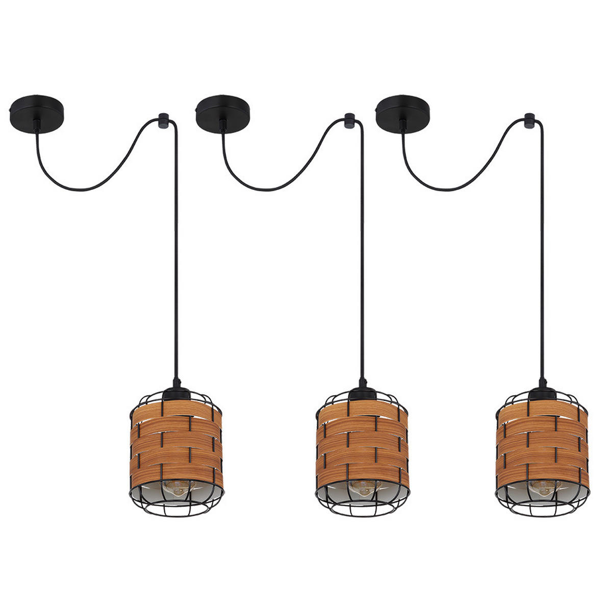 HÄNGELEUCHTE Holzoptik Braun 3er Set - Braun, Metall (15/15/200cm) - Globo Lighting