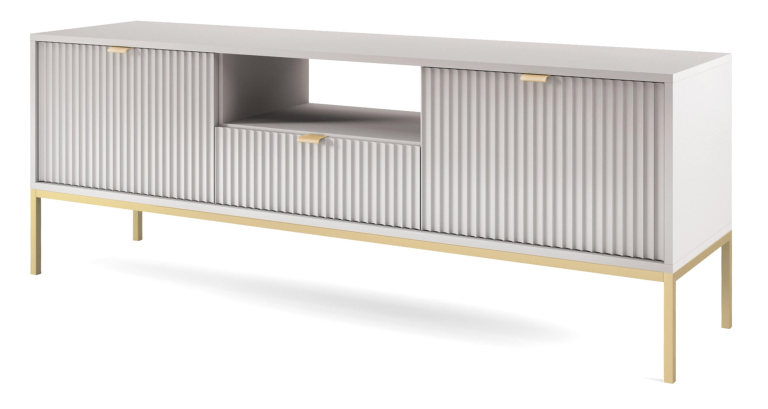 TV-SCHRANK Vellore Grau mit goldenen Metallbeinen 154 cm - Goldfarben/Grau, Holzwerkstoff/Metall (154/56/39cm) - Selsey