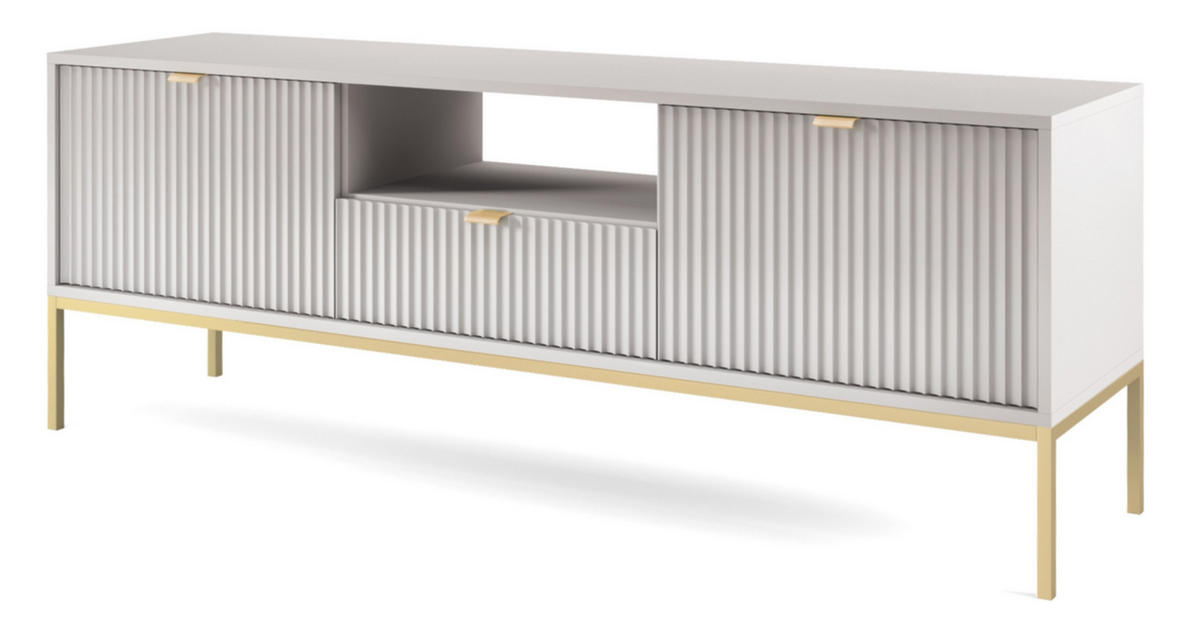 TV-SCHRANK Vellore Grau mit goldenen Metallbeinen 154 cm - Goldfarben/Grau, Holzwerkstoff/Metall (154/56/39cm) - Selsey