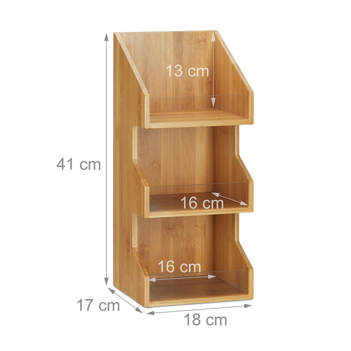 3-STUFIGER Organizer - Hellbraun, Holz (17/18/41cm) - Relaxdays