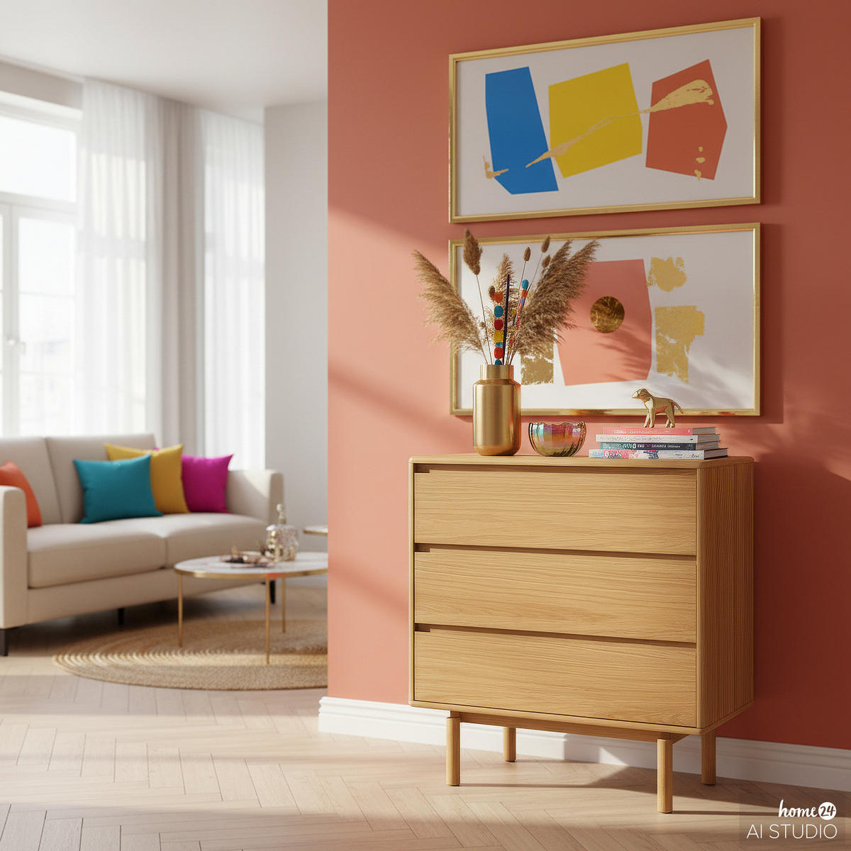 KOMMODE - Echtholzfurnier - Eiche - Braun, Holz/Holzwerkstoff (80/86/40cm) - home24