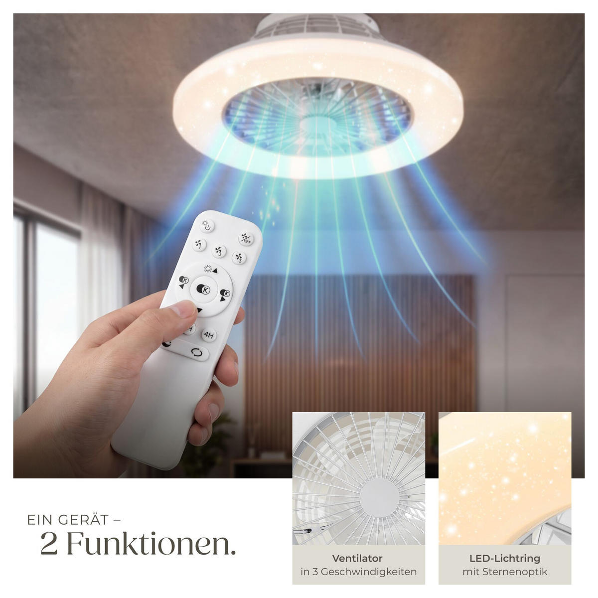 LED DECKENLEUCHTE MIT VENTILATOR Storm, Ø 50 cm, mit Fernbedienung, weiß - Weiß, Metall (50/50/17.5cm) - tectake