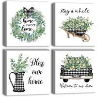 LEINWANDBILD 4-teiliges Set Sweet Home Motiv Grün 30x30 cm - Multicolor, Textil (30/0.5cm)