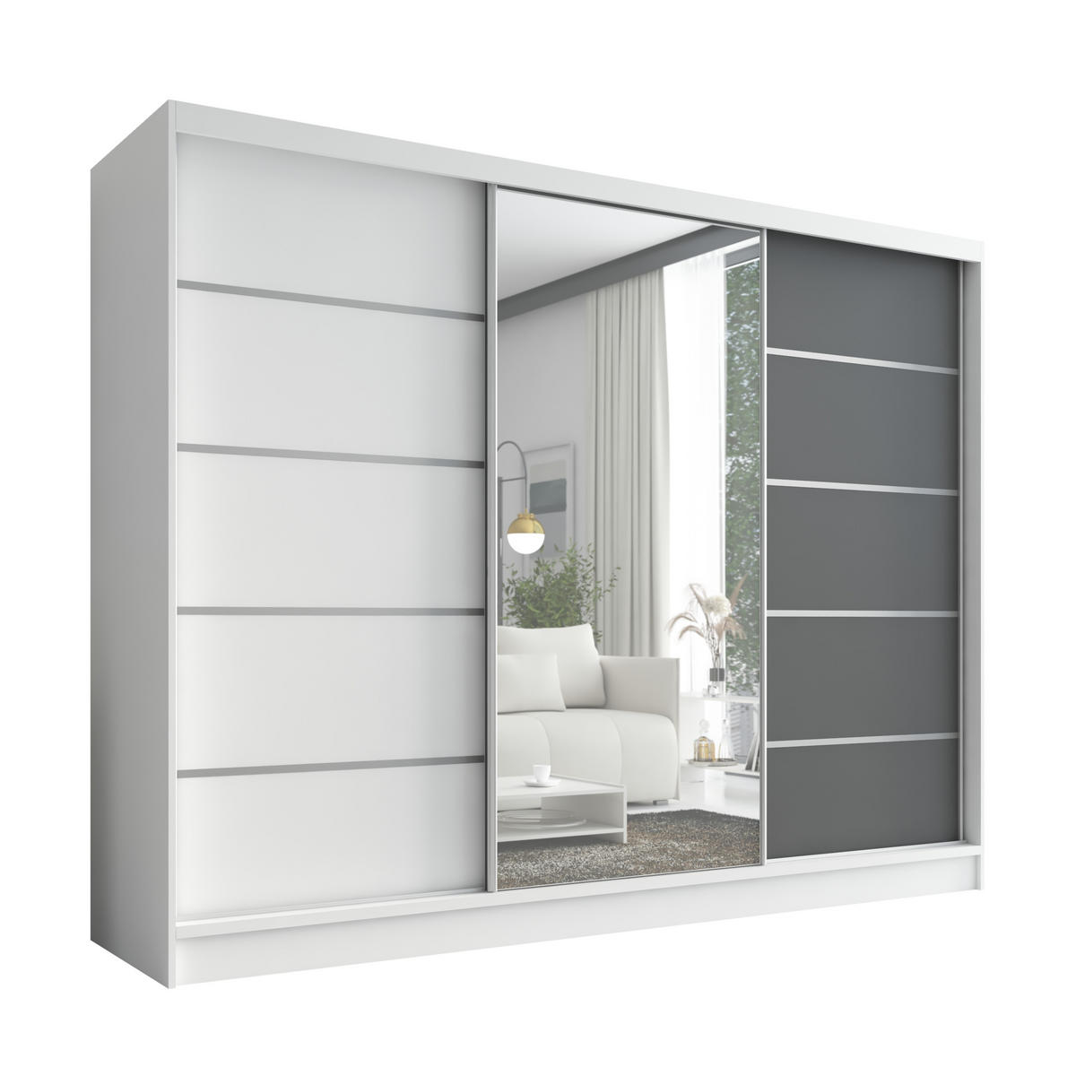 SCHWEBETÜRENSCHRANK 200 cm AURELIA 1 Farbe: Weiß, Weiß, Graphit - Graphitfarben/Weiß, Holzwerkstoff (200/215/60cm) - A&J MöbelLand