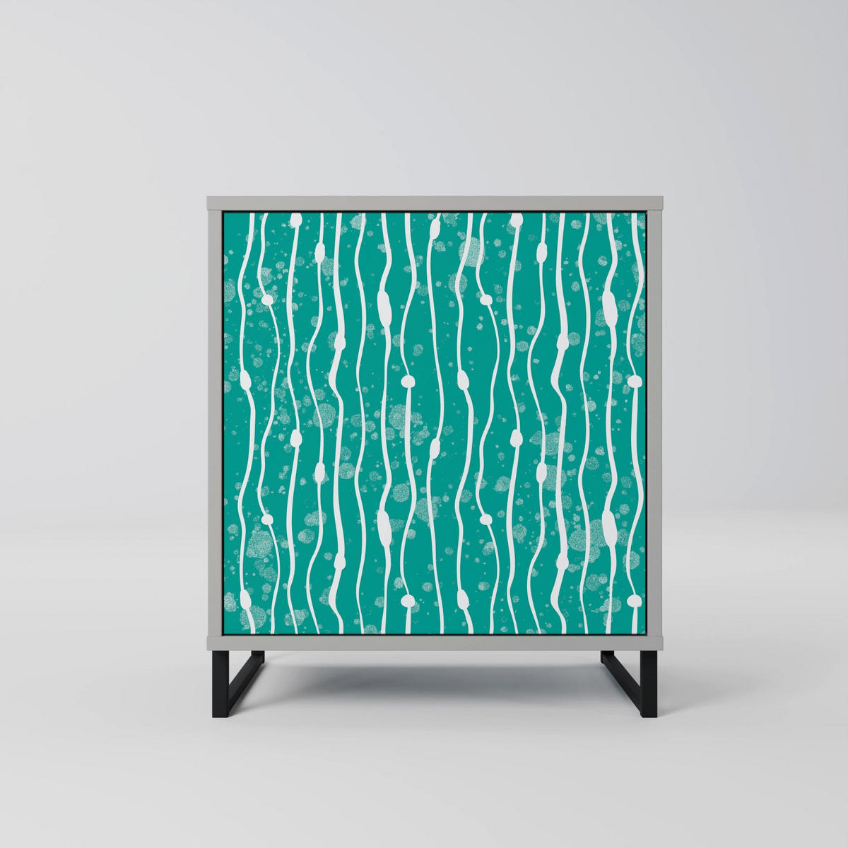 SIDEBOARD TURQUOISE RAIN, Grau, 57,5x42x75,5 cm, Goldfarbene Metallfüße - Goldfarben/Multicolor, Holzwerkstoff/Metall (57.5/75.5/42cm) - SpaceRebels