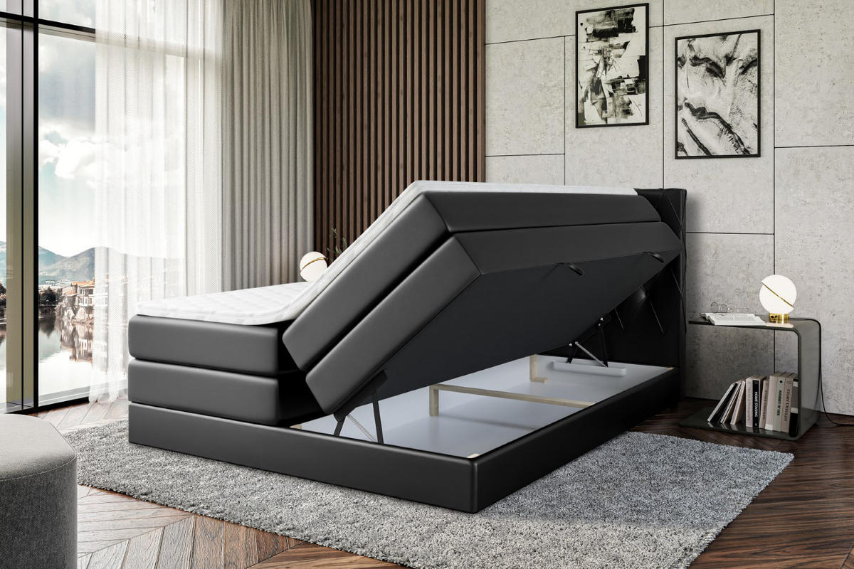 BOXSPRINGBETT AMAY-BZ KING - 120 x 200 - H3/H4 - Schwarz Hochglanz - Schwarz Hochglanz, Holzwerkstoff (120/200cm) - ALTDECOR