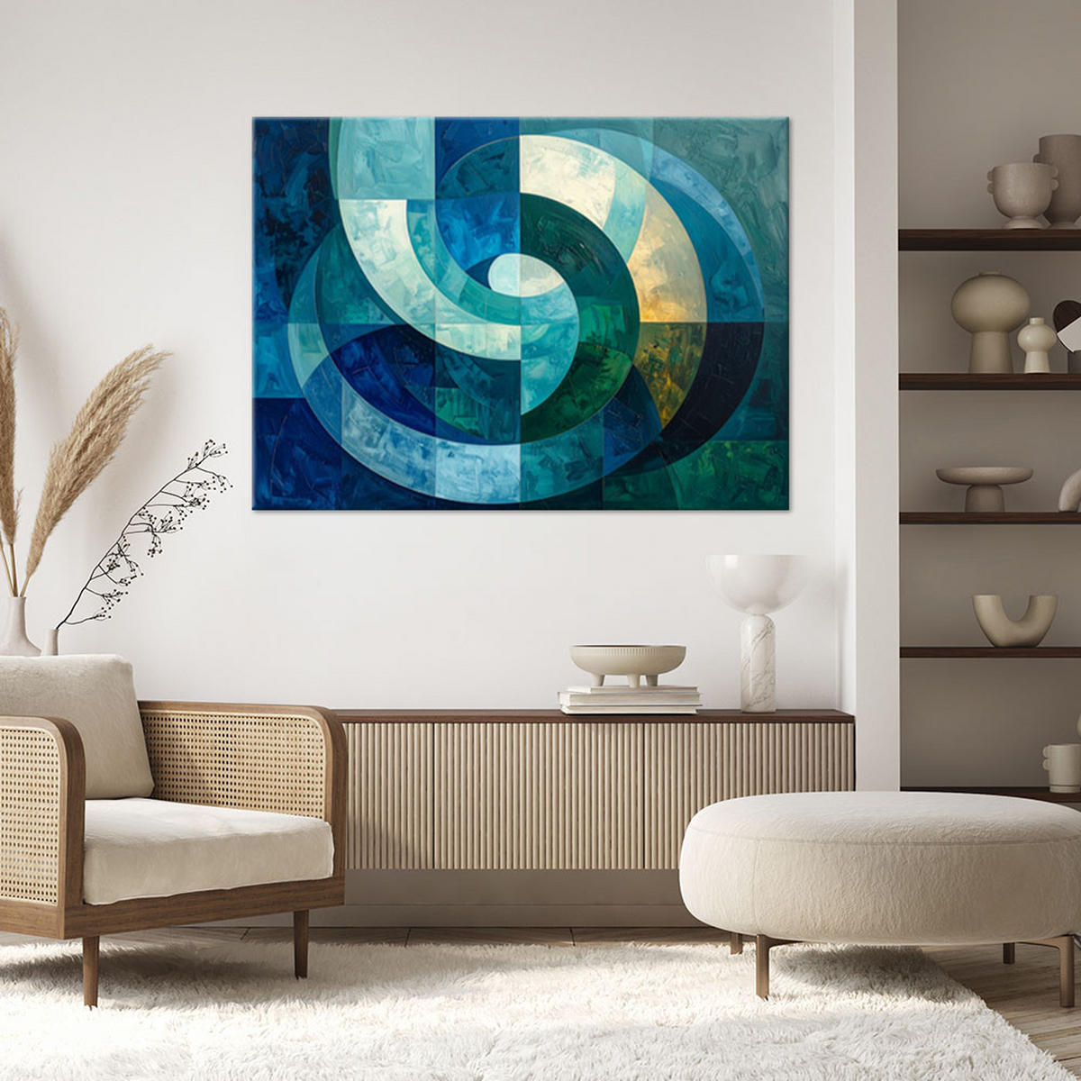 WANDBILD, Abstrakte Spirale in Türkis- und Marineblautönen - Blau, Textil (120/80cm) - Feeby