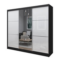 SCHWEBETÜRENSCHRANK VITALE 240/216/61 cm 3-türig mit Spiegel Schwarz - Schwarz/Weiß, Holzwerkstoff (240/216/61cm) - MASSENO