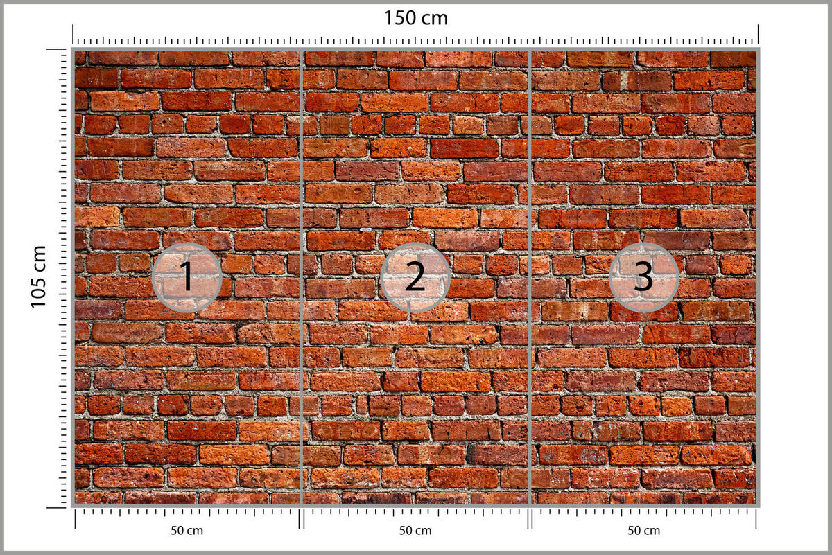 FOTOTAPETE für Wohnzimmer Backstein Ziegel 3D 150x105 - Rot/Orange, Papier (150/105cm) - Muralo